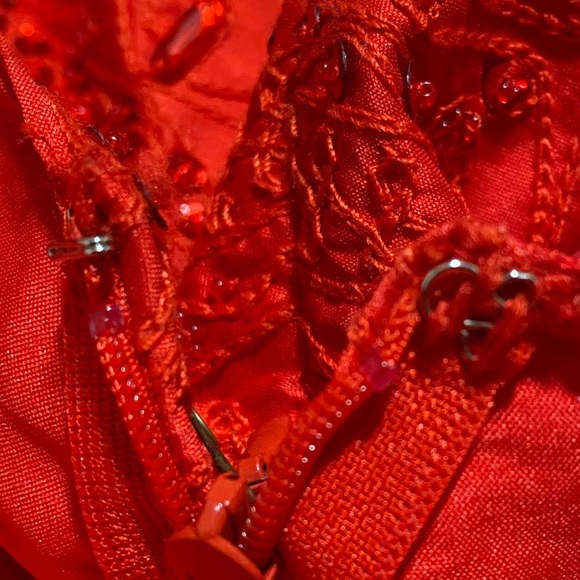 New Free People FP ONE Party Maxi Skirt Taffeta Embellished Waist Band 2 Red - Picture 14 of 16